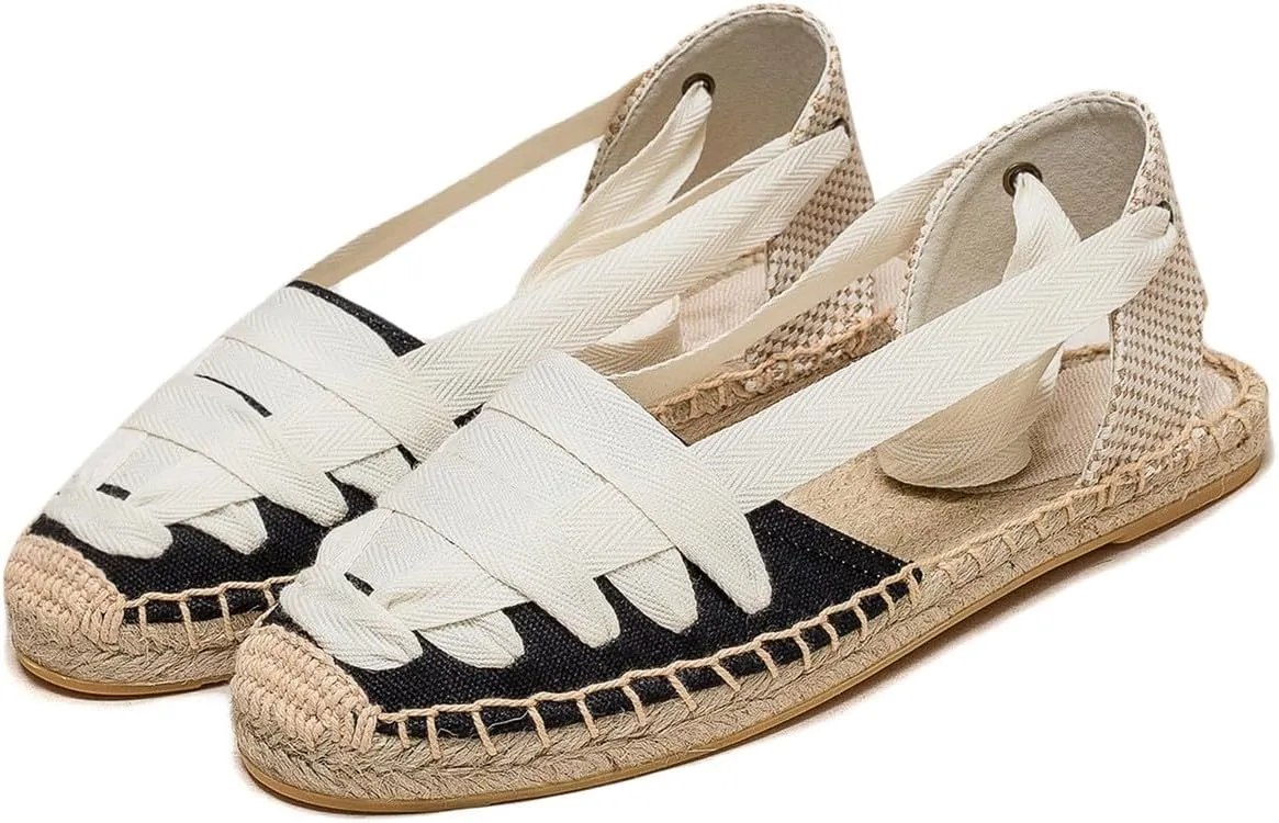 U-lite Women's Espadrille FLat Sandals Closed Toe Ankle Wrap,Classic Lace Up Summer Dressy Flat Shoes