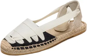 U-lite Women's Espadrille FLat Sandals Closed Toe Ankle Wrap,Classic Lace Up Summer Dressy Flat Shoes