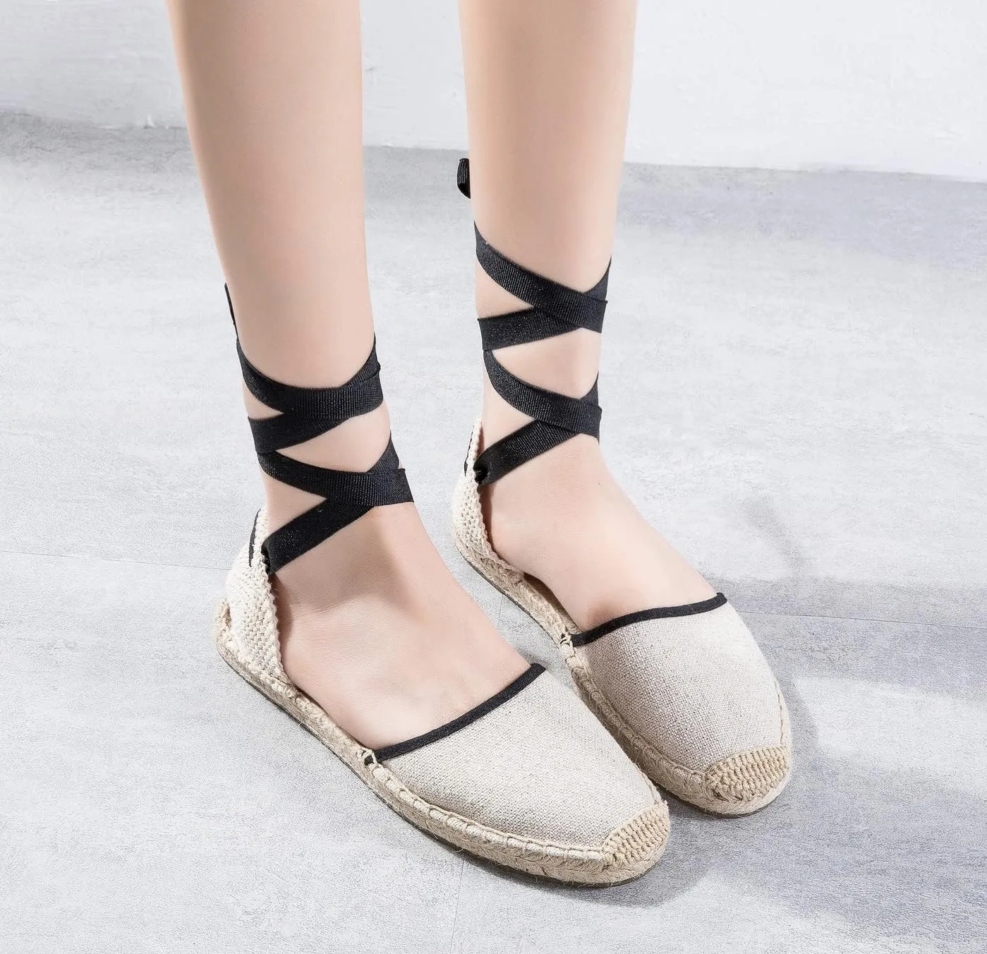 U-lite Women's Espadrille FLat Sandals Closed Toe Ankle Wrap,Classic Lace Up Summer Dressy Flat Shoes