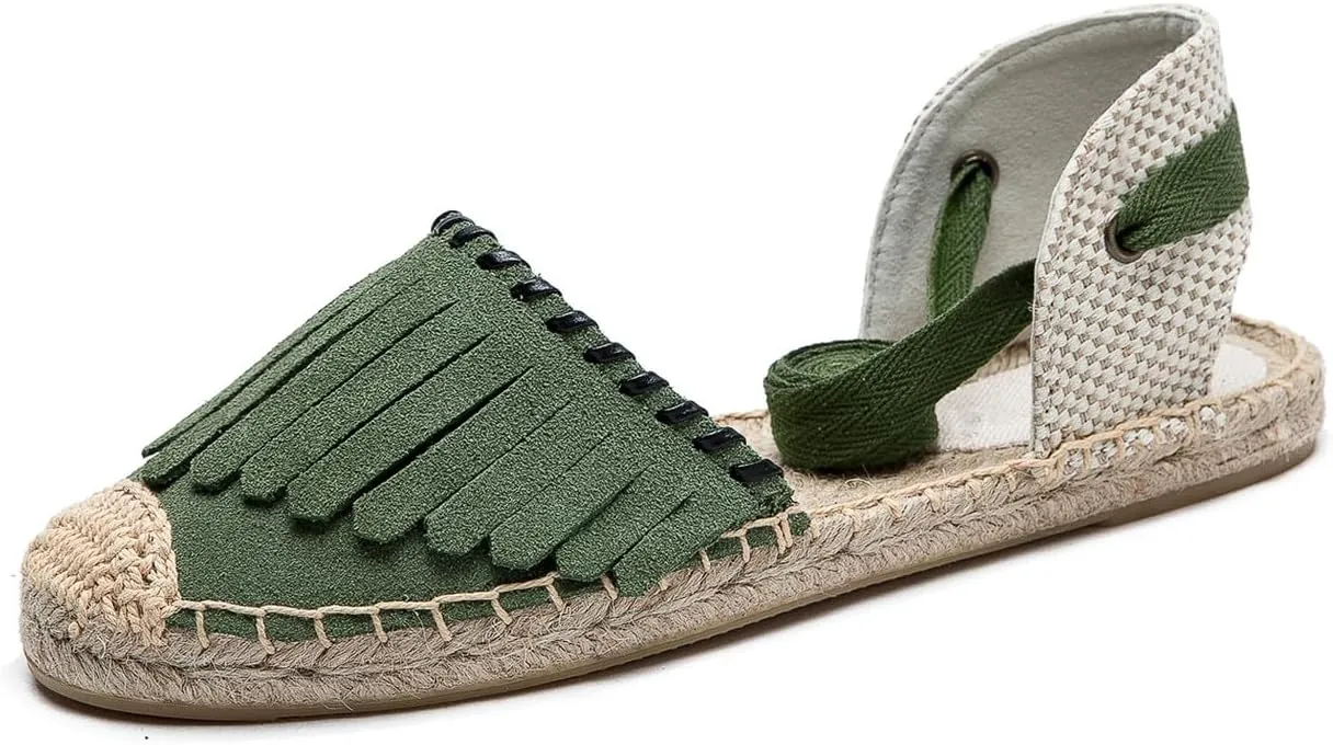 U-lite Women's Espadrille FLat Sandals Closed Toe Ankle Wrap,Classic Lace Up Summer Dressy Flat Shoes