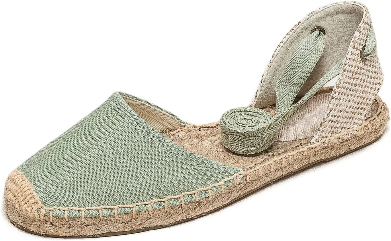U-lite Women's Espadrille FLat Sandals Closed Toe Ankle Wrap,Classic Lace Up Summer Dressy Flat Shoes