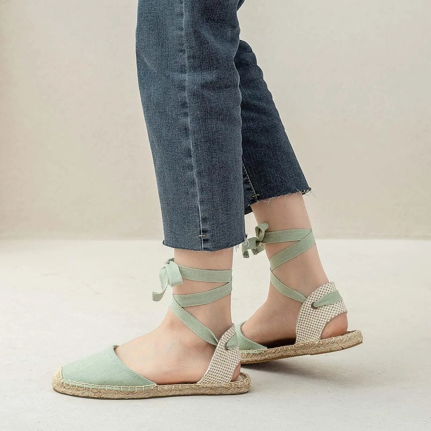 U-lite Women's Espadrille FLat Sandals Closed Toe Ankle Wrap,Classic Lace Up Summer Dressy Flat Shoes