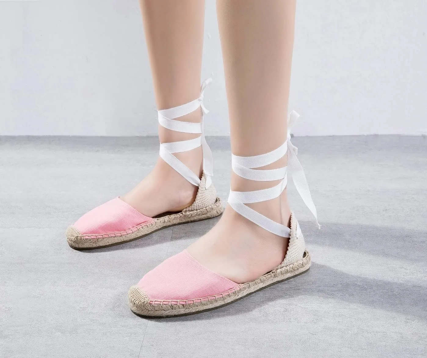 U-lite Women's Espadrille FLat Sandals Closed Toe Ankle Wrap,Classic Lace Up Summer Dressy Flat Shoes