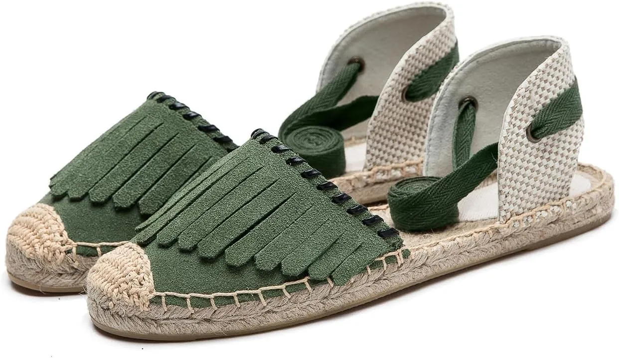 U-lite Women's Espadrille FLat Sandals Closed Toe Ankle Wrap,Classic Lace Up Summer Dressy Flat Shoes