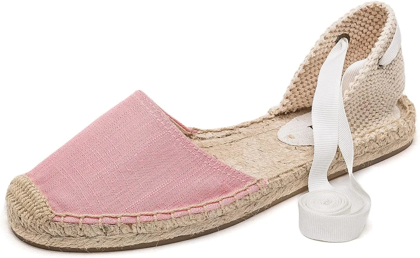 U-lite Women's Espadrille FLat Sandals Closed Toe Ankle Wrap,Classic Lace Up Summer Dressy Flat Shoes