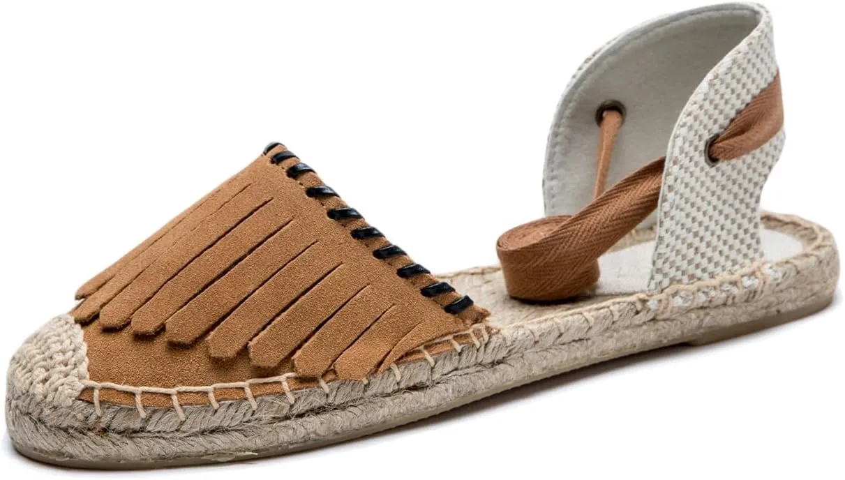 U-lite Women's Espadrille FLat Sandals Closed Toe Ankle Wrap,Classic Lace Up Summer Dressy Flat Shoes