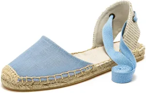 U-lite Women's Espadrille FLat Sandals Closed Toe Ankle Wrap,Classic Lace Up Summer Dressy Flat Shoes