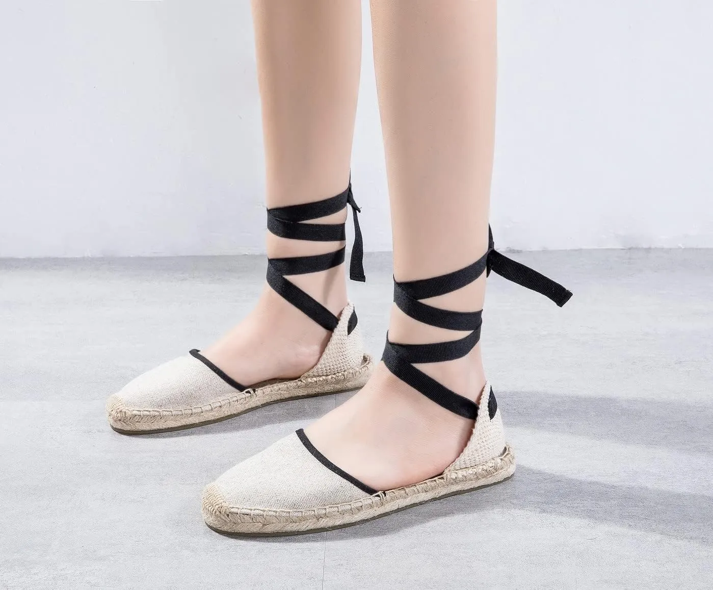 U-lite Women's Espadrille FLat Sandals Closed Toe Ankle Wrap,Classic Lace Up Summer Dressy Flat Shoes