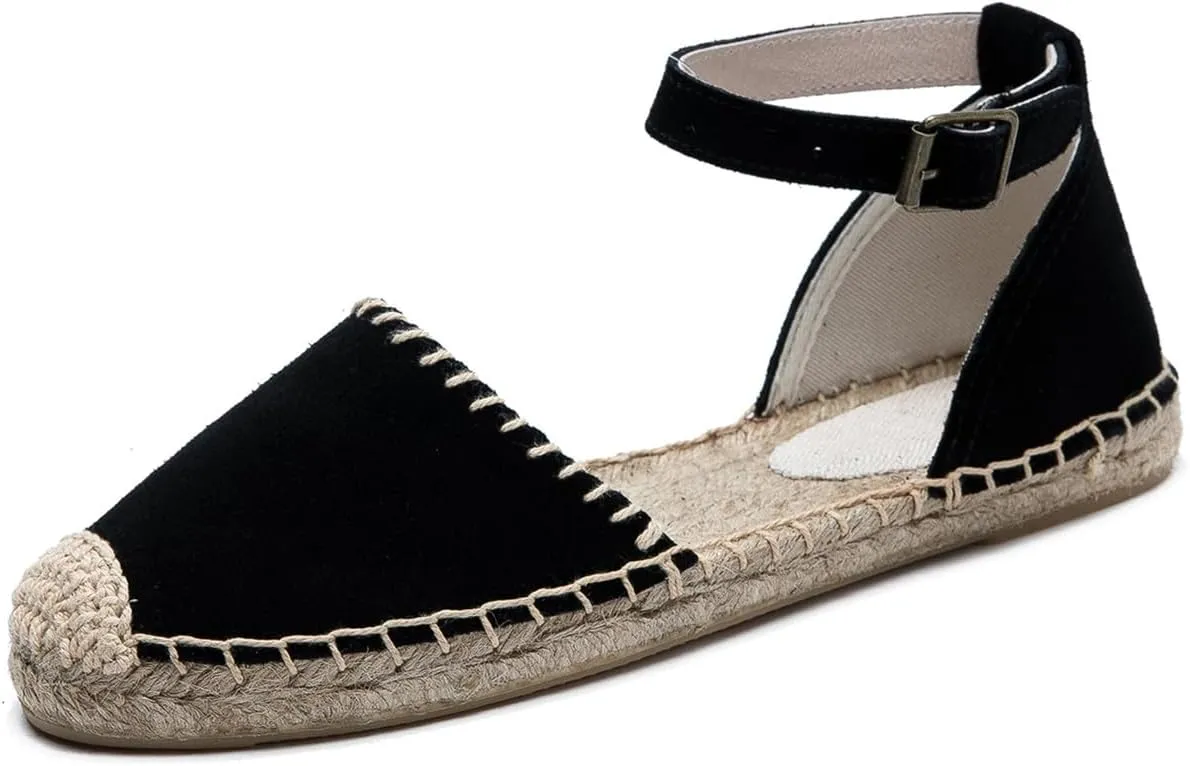 U-lite Women's Espadrille FLat Sandals Closed Toe Ankle Wrap,Classic Lace Up Summer Dressy Flat Shoes