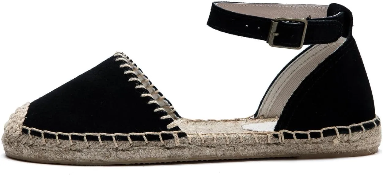 U-lite Women's Espadrille FLat Sandals Closed Toe Ankle Wrap,Classic Lace Up Summer Dressy Flat Shoes