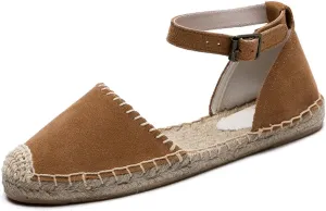 U-lite Women's Espadrille FLat Sandals Closed Toe Ankle Wrap,Classic Lace Up Summer Dressy Flat Shoes