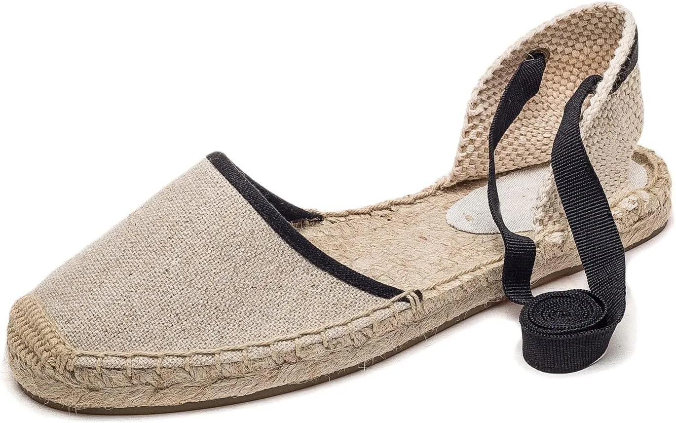 U-lite Women's Espadrille FLat Sandals Closed Toe Ankle Wrap,Classic Lace Up Summer Dressy Flat Shoes
