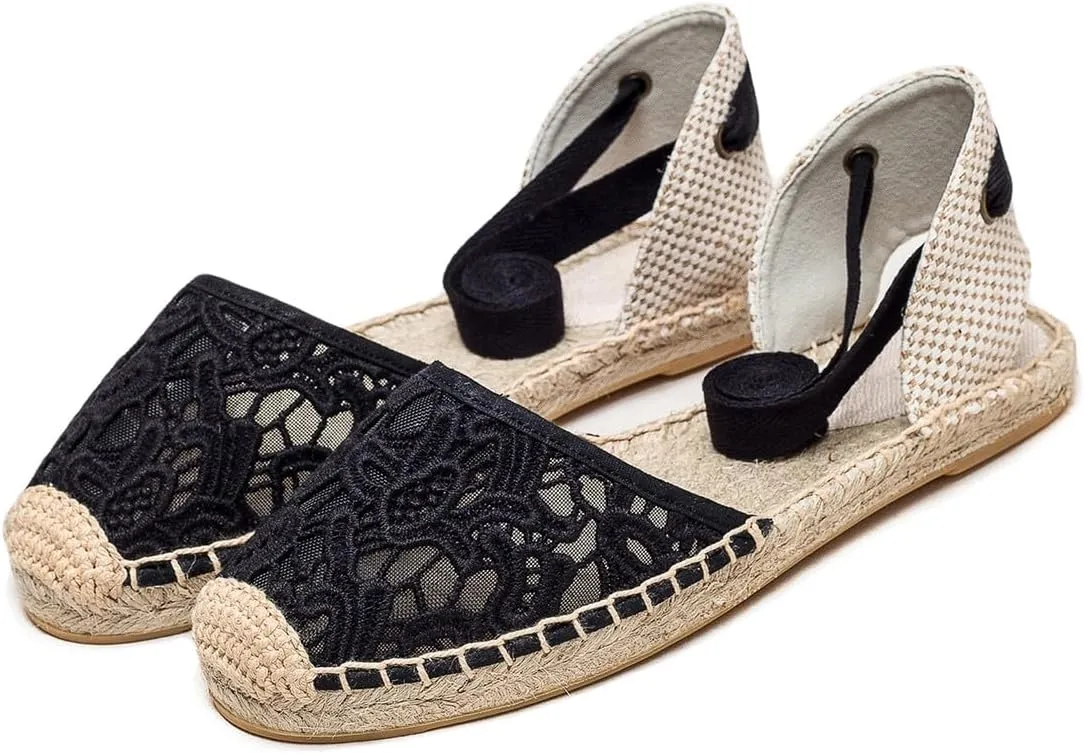 U-lite Women's Espadrille FLat Sandals Closed Toe Ankle Wrap,Classic Lace Up Summer Dressy Flat Shoes