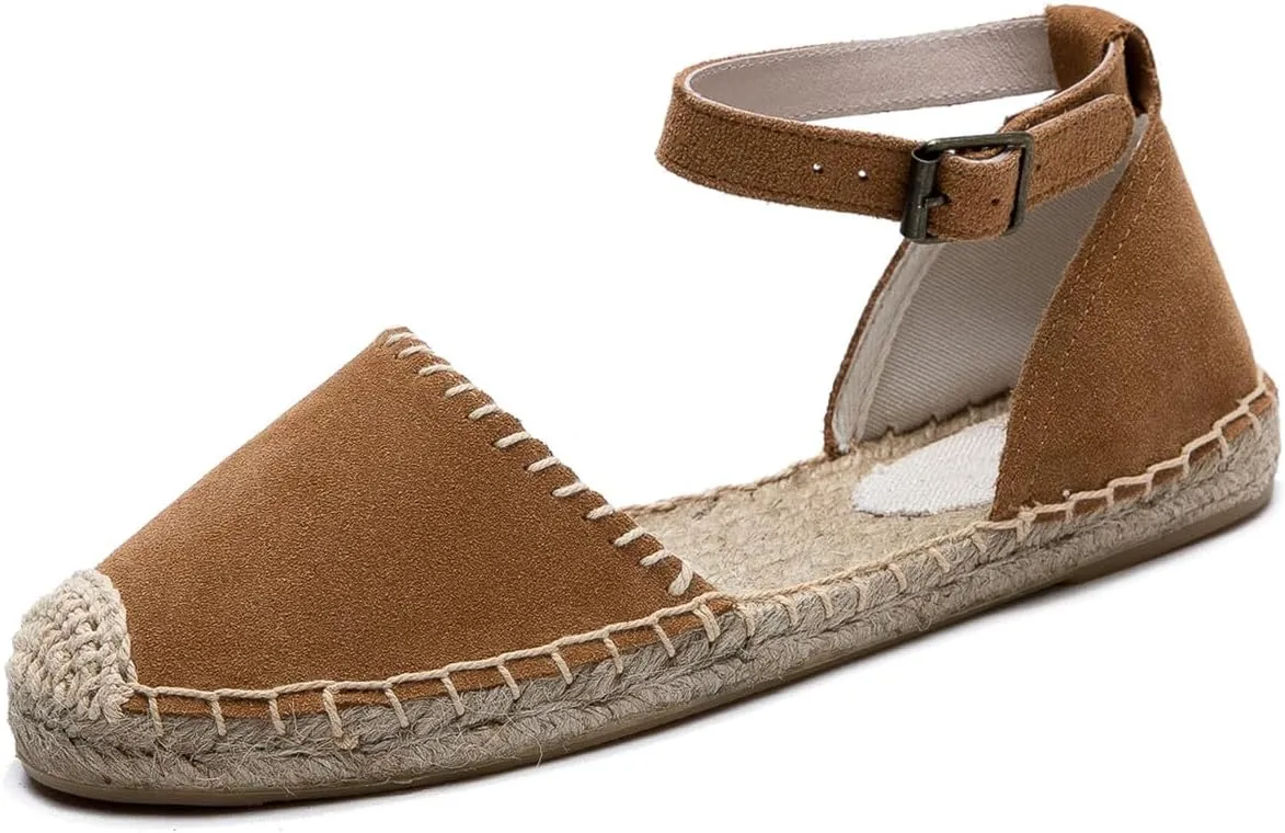 U-lite Women's Espadrille FLat Sandals Closed Toe Ankle Wrap,Classic Lace Up Summer Dressy Flat Shoes