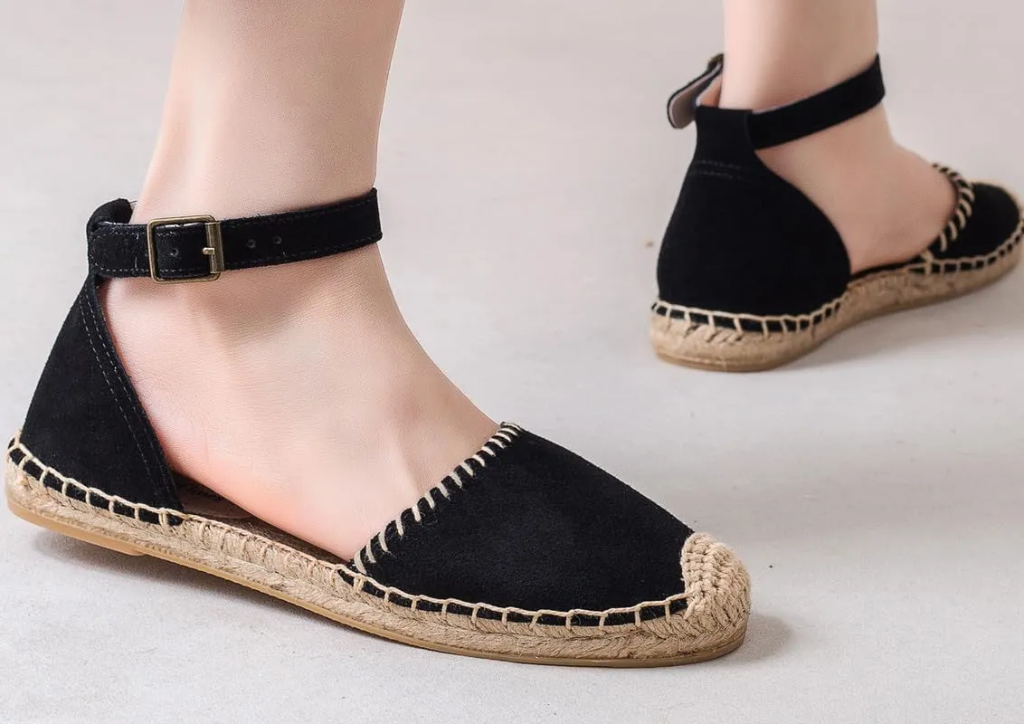 U-lite Women's Espadrille FLat Sandals Closed Toe Ankle Wrap,Classic Lace Up Summer Dressy Flat Shoes