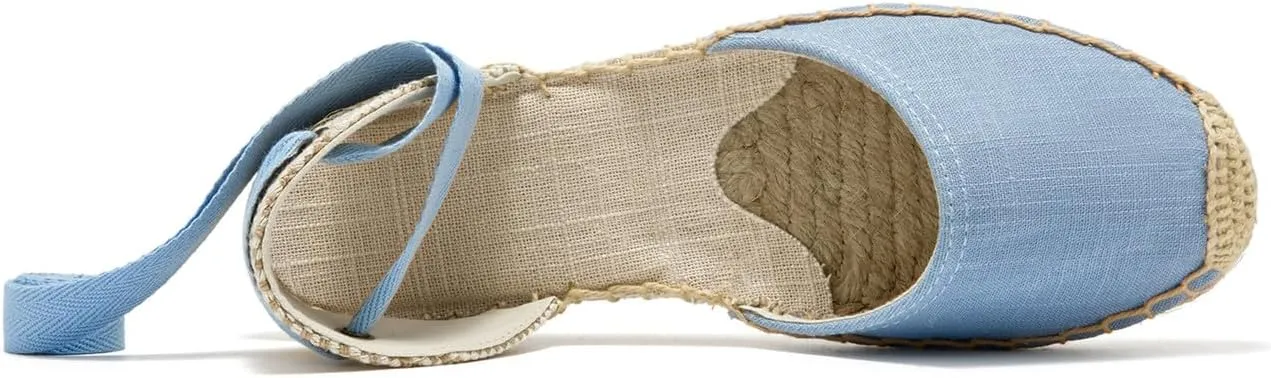 U-lite Women's Espadrille FLat Sandals Closed Toe Ankle Wrap,Classic Lace Up Summer Dressy Flat Shoes