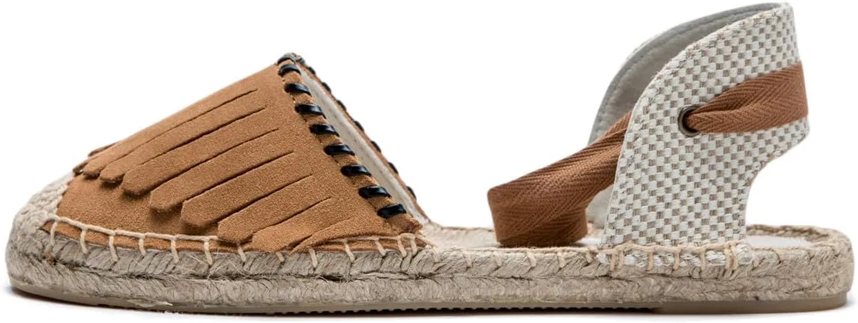U-lite Women's Espadrille FLat Sandals Closed Toe Ankle Wrap,Classic Lace Up Summer Dressy Flat Shoes