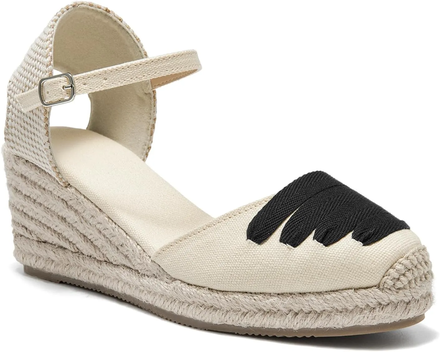 U-lite Womens Espadrille Wedge Sandals Closed Toe Ankle Strap Summer Dress Shoes