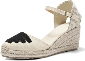 U-lite Womens Espadrille Wedge Sandals Closed Toe Ankle Strap Summer Dress Shoes