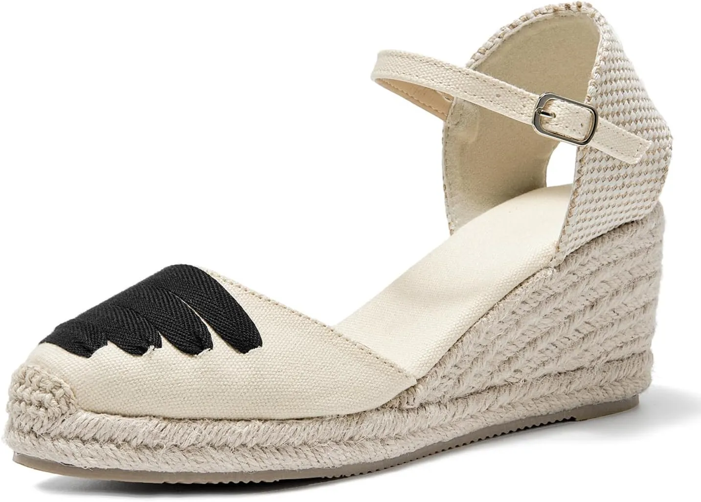 U-lite Womens Espadrille Wedge Sandals Closed Toe Ankle Strap Summer Dress Shoes