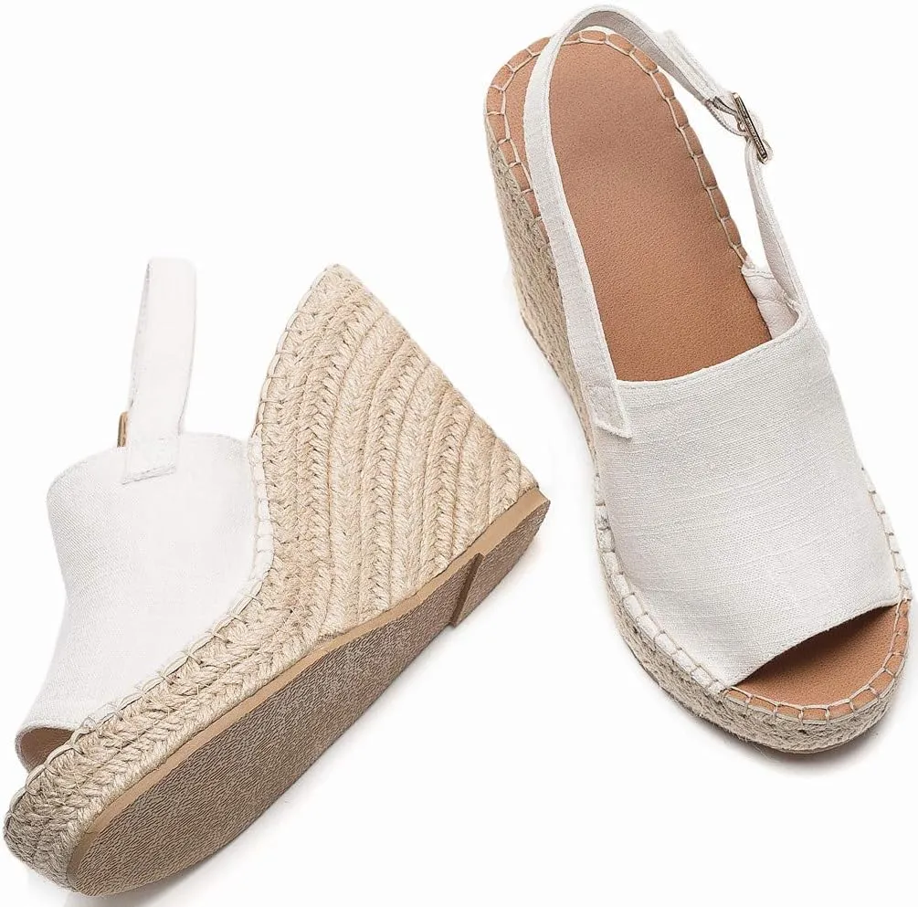 U-lite Women's Ladies Fashion Casual Peep Toe Espadrille Wedges Sandals Ankle Buckle High Platform Roman Shoes