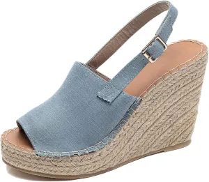 U-lite Women's Ladies Fashion Casual Peep Toe Espadrille Wedges Sandals Ankle Buckle High Platform Roman Shoes