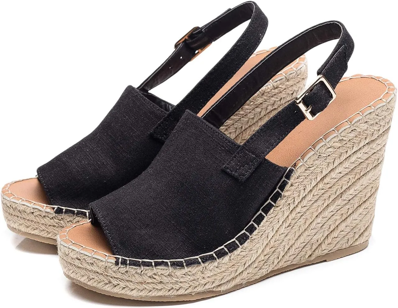 U-lite Women's Ladies Fashion Casual Peep Toe Espadrille Wedges Sandals Ankle Buckle High Platform Roman Shoes