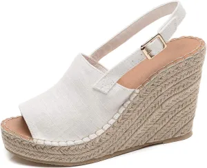 U-lite Women's Ladies Fashion Casual Peep Toe Espadrille Wedges Sandals Ankle Buckle High Platform Roman Shoes