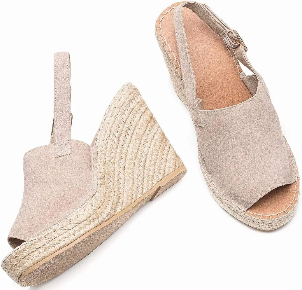 U-lite Women's Ladies Fashion Casual Peep Toe Espadrille Wedges Sandals Ankle Buckle High Platform Roman Shoes