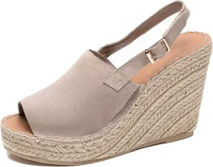 U-lite Women's Ladies Fashion Casual Peep Toe Espadrille Wedges Sandals Ankle Buckle High Platform Roman Shoes