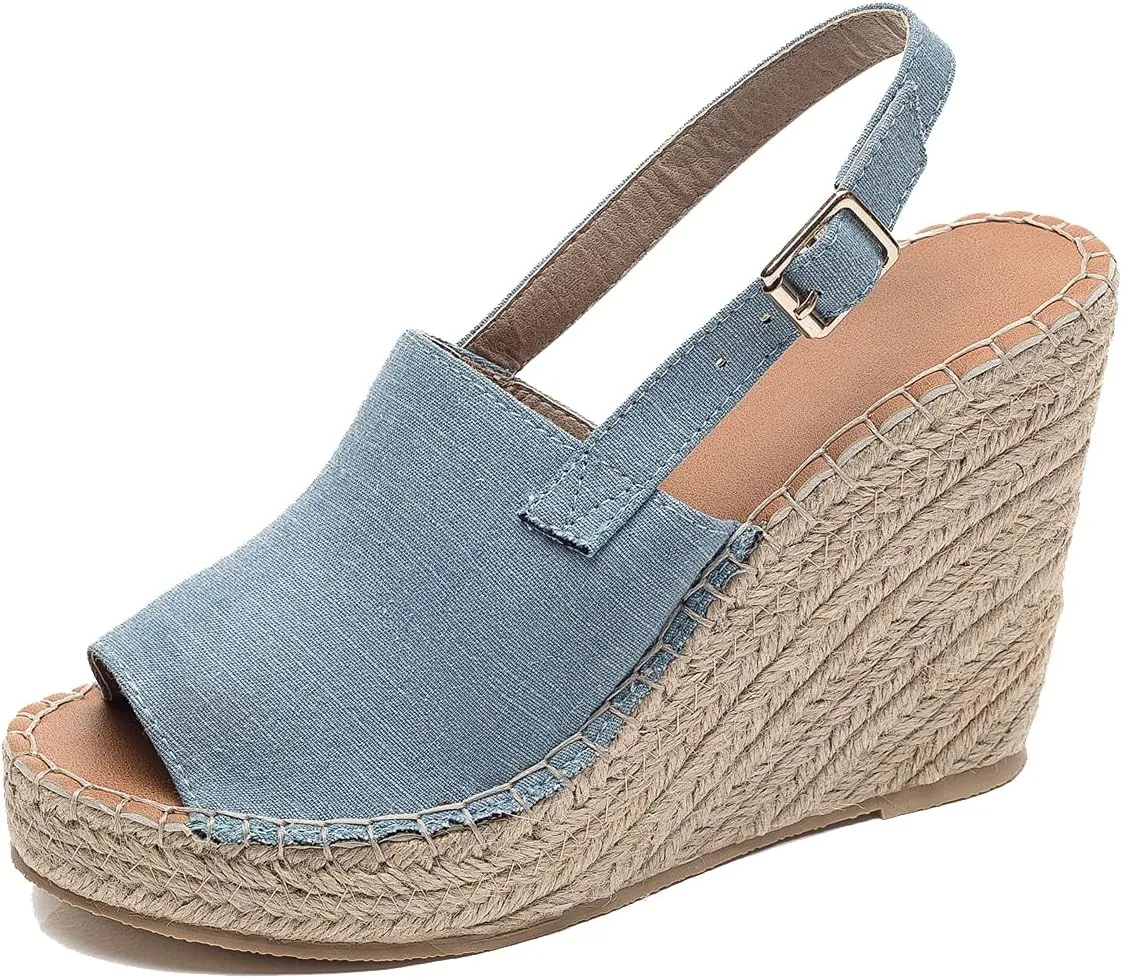 U-lite Women's Ladies Fashion Casual Peep Toe Espadrille Wedges Sandals Ankle Buckle High Platform Roman Shoes