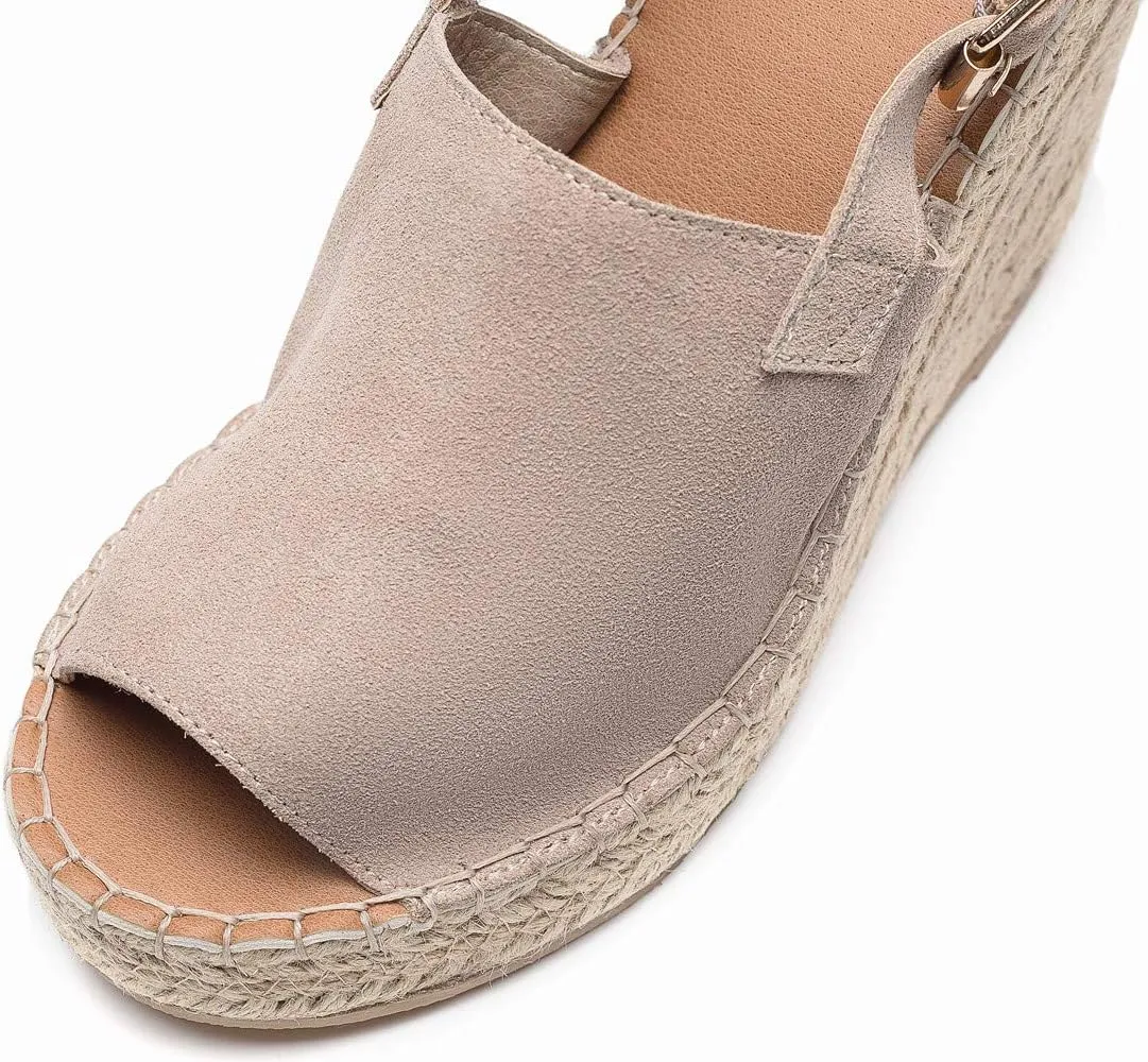 U-lite Women's Ladies Fashion Casual Peep Toe Espadrille Wedges Sandals Ankle Buckle High Platform Roman Shoes