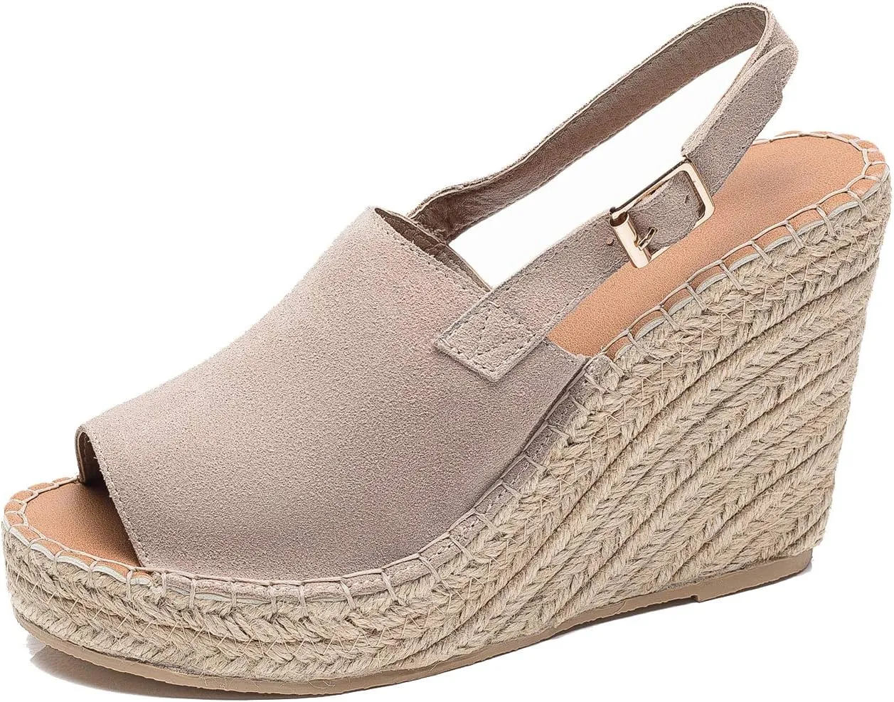 U-lite Women's Ladies Fashion Casual Peep Toe Espadrille Wedges Sandals Ankle Buckle High Platform Roman Shoes