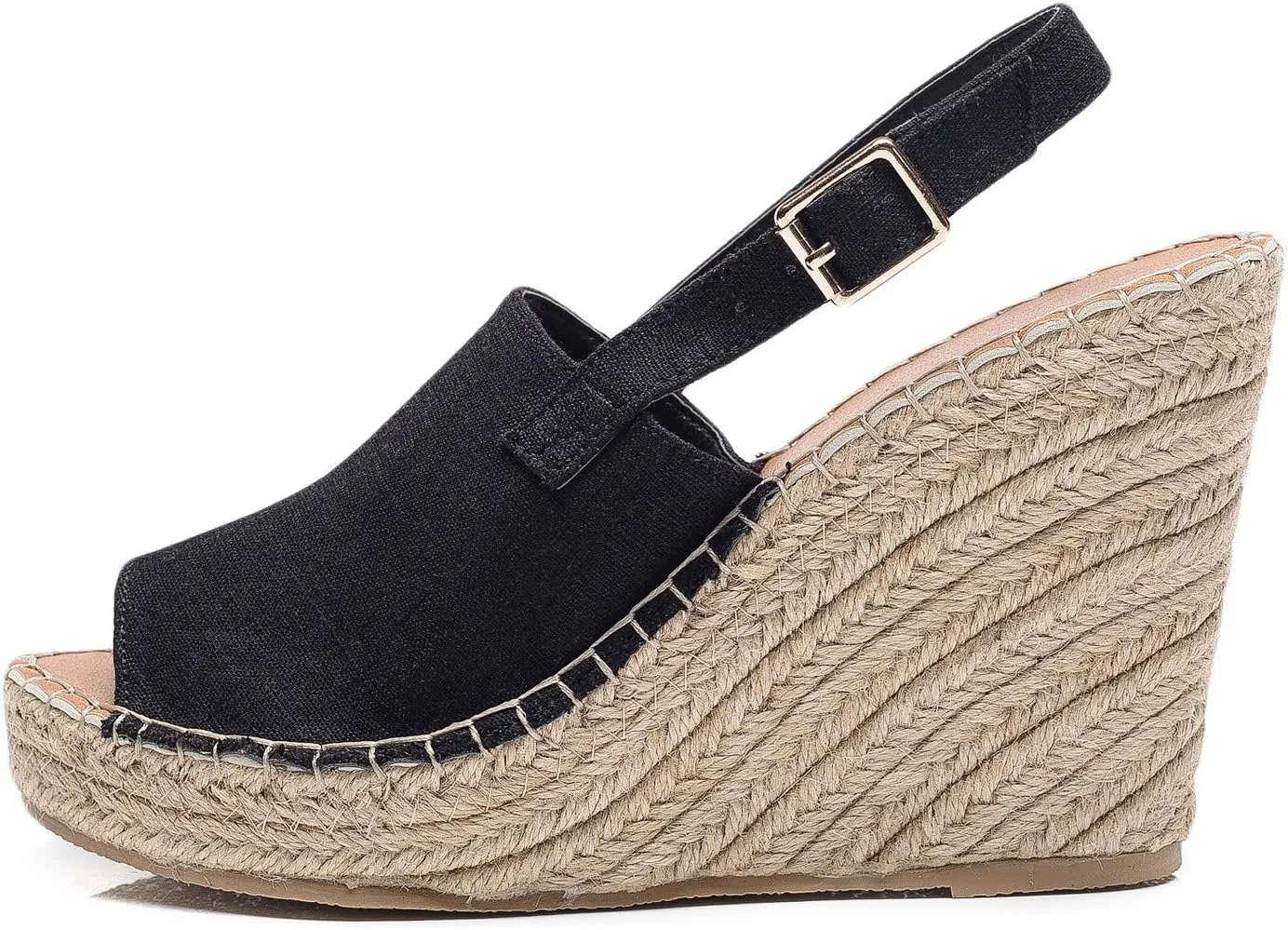 U-lite Women's Ladies Fashion Casual Peep Toe Espadrille Wedges Sandals Ankle Buckle High Platform Roman Shoes