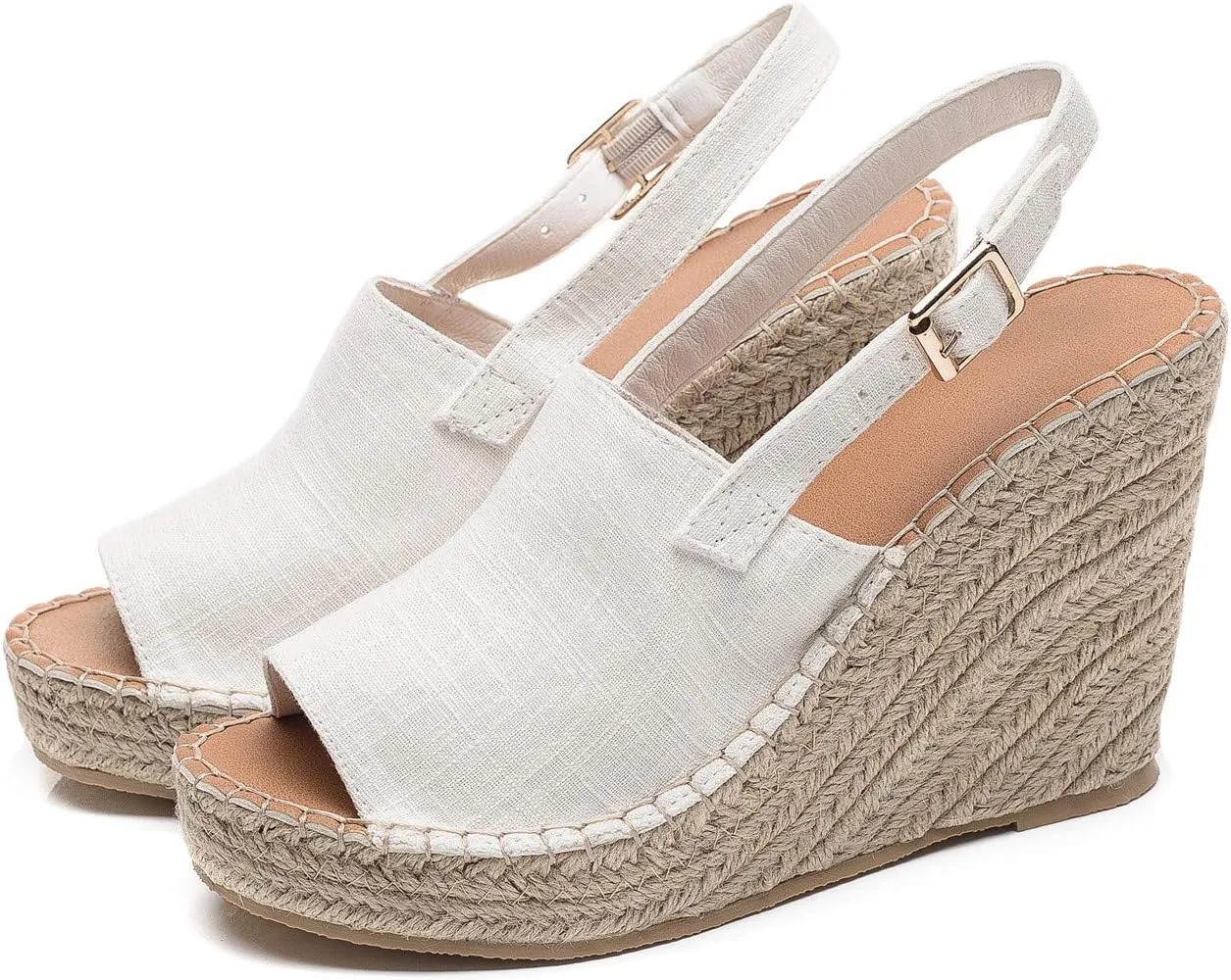 U-lite Women's Ladies Fashion Casual Peep Toe Espadrille Wedges Sandals Ankle Buckle High Platform Roman Shoes