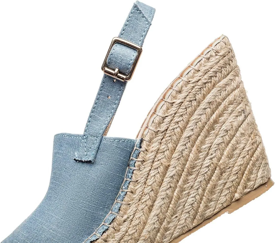 U-lite Women's Ladies Fashion Casual Peep Toe Espadrille Wedges Sandals Ankle Buckle High Platform Roman Shoes