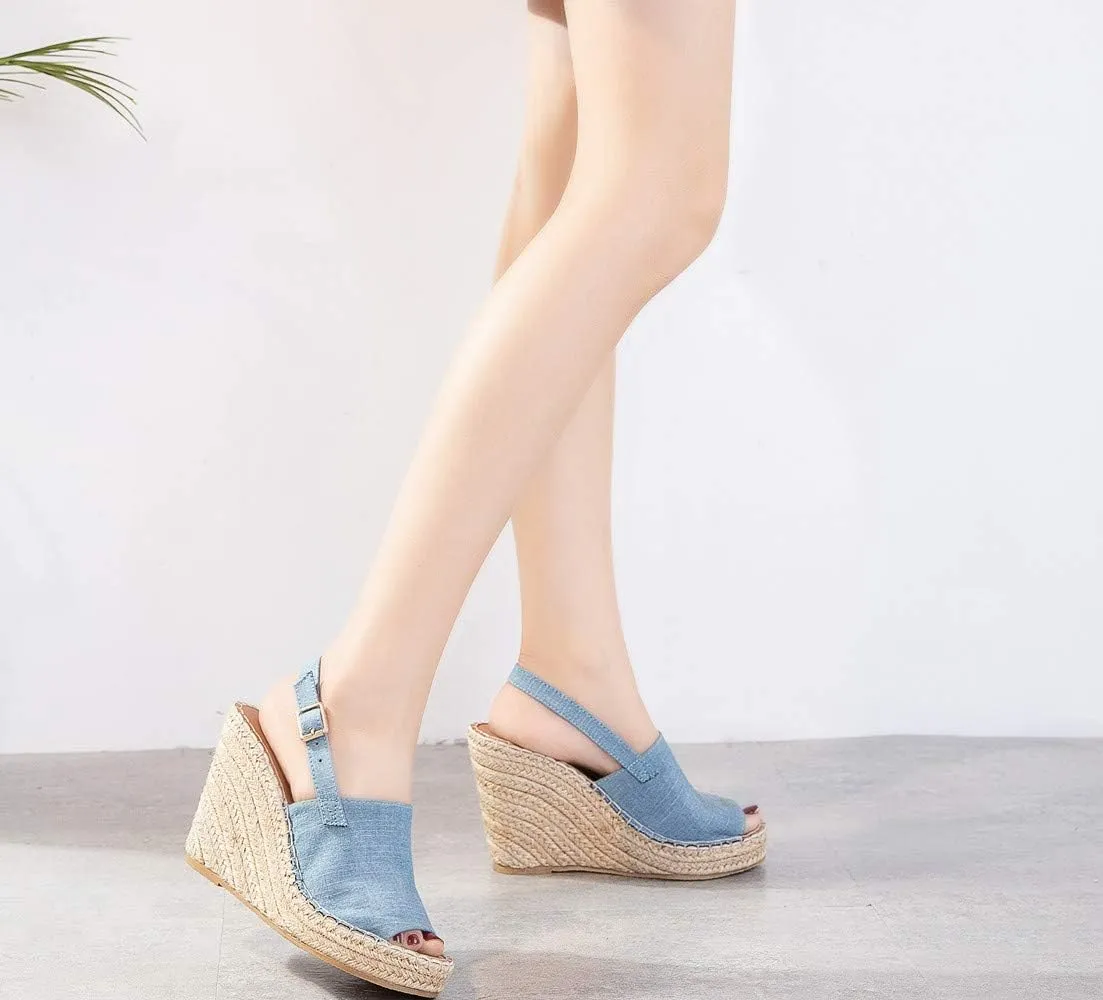 U-lite Women's Ladies Fashion Casual Peep Toe Espadrille Wedges Sandals Ankle Buckle High Platform Roman Shoes