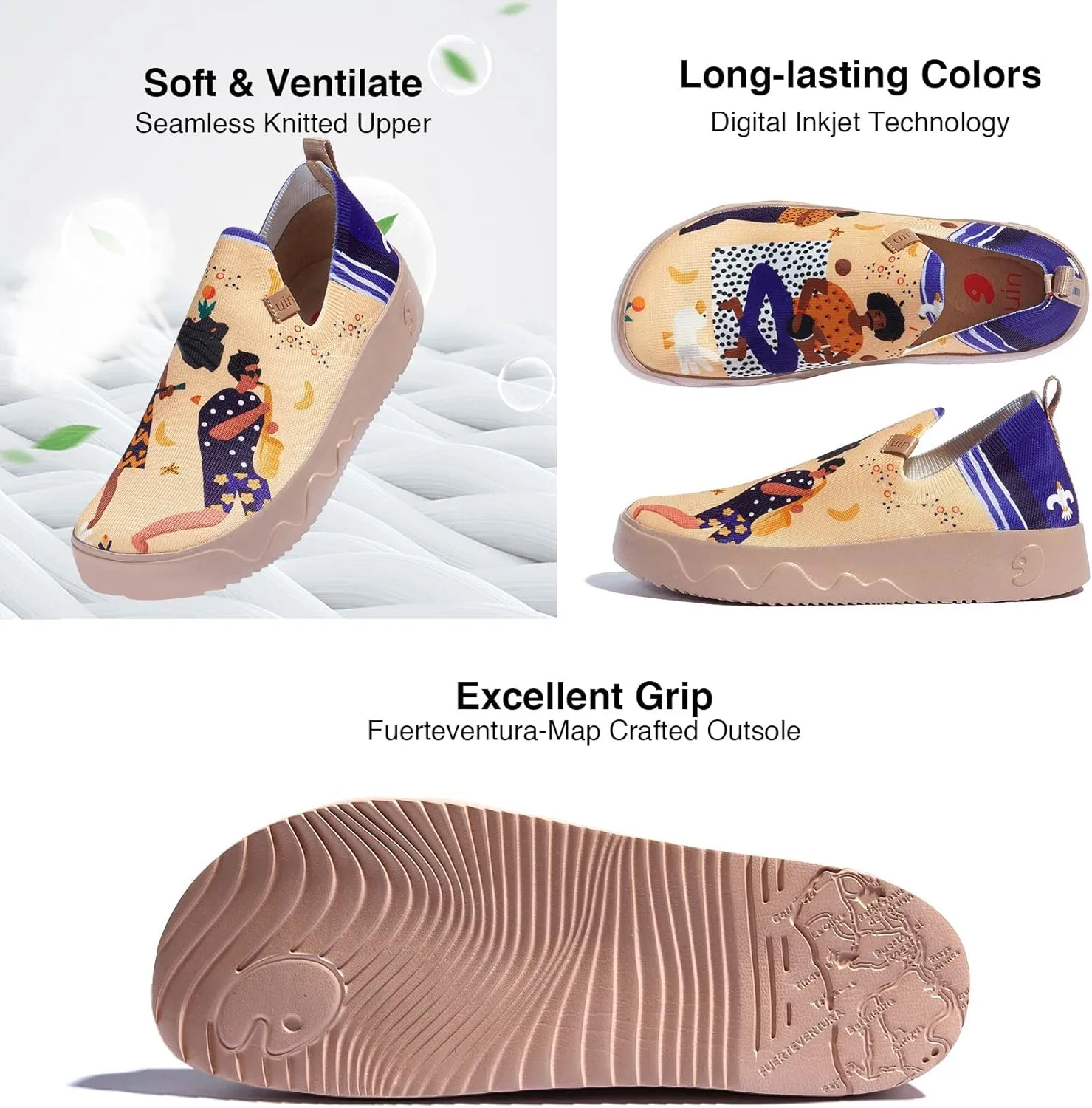 UIN Women's Art Painted Travel Shoes Slip On Casual Loafers Lightweight Comfort Fashion Sneaker Fuerteventura