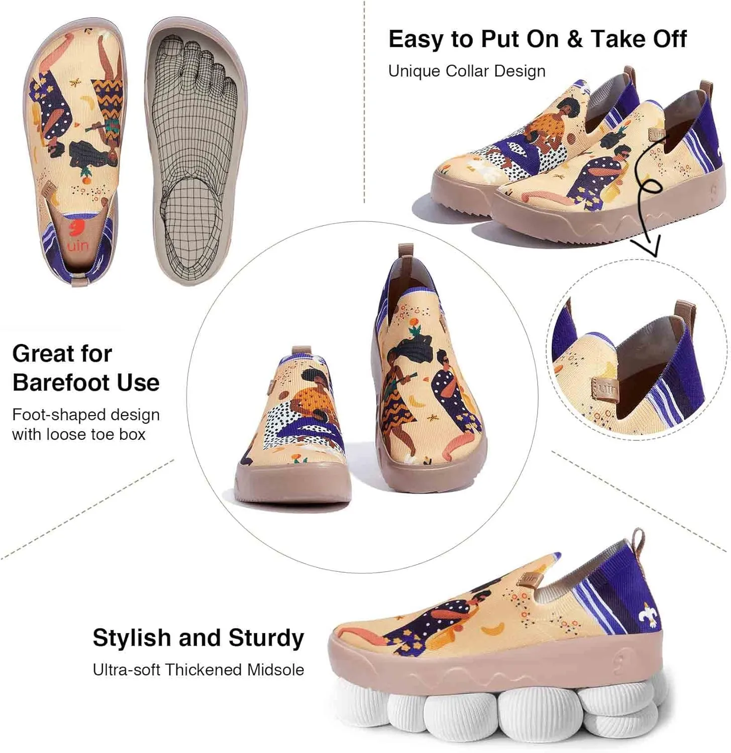 UIN Women's Art Painted Travel Shoes Slip On Casual Loafers Lightweight Comfort Fashion Sneaker Fuerteventura