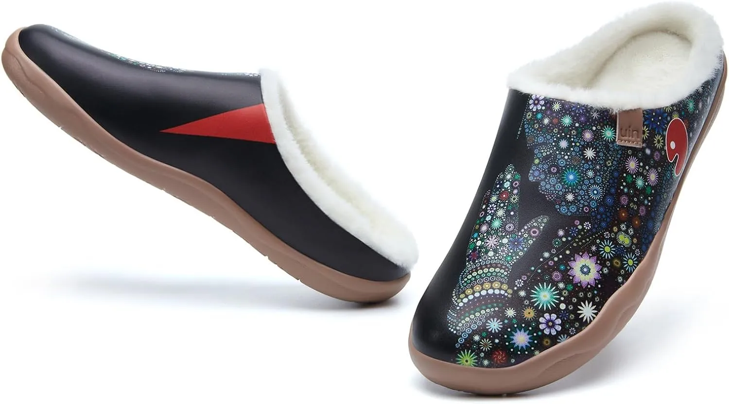 UIN Women's Mules Fashion Comfort Travel Art Painted Chunky Shoes Wide Toe Casual Household Slippers Slip On Loafers