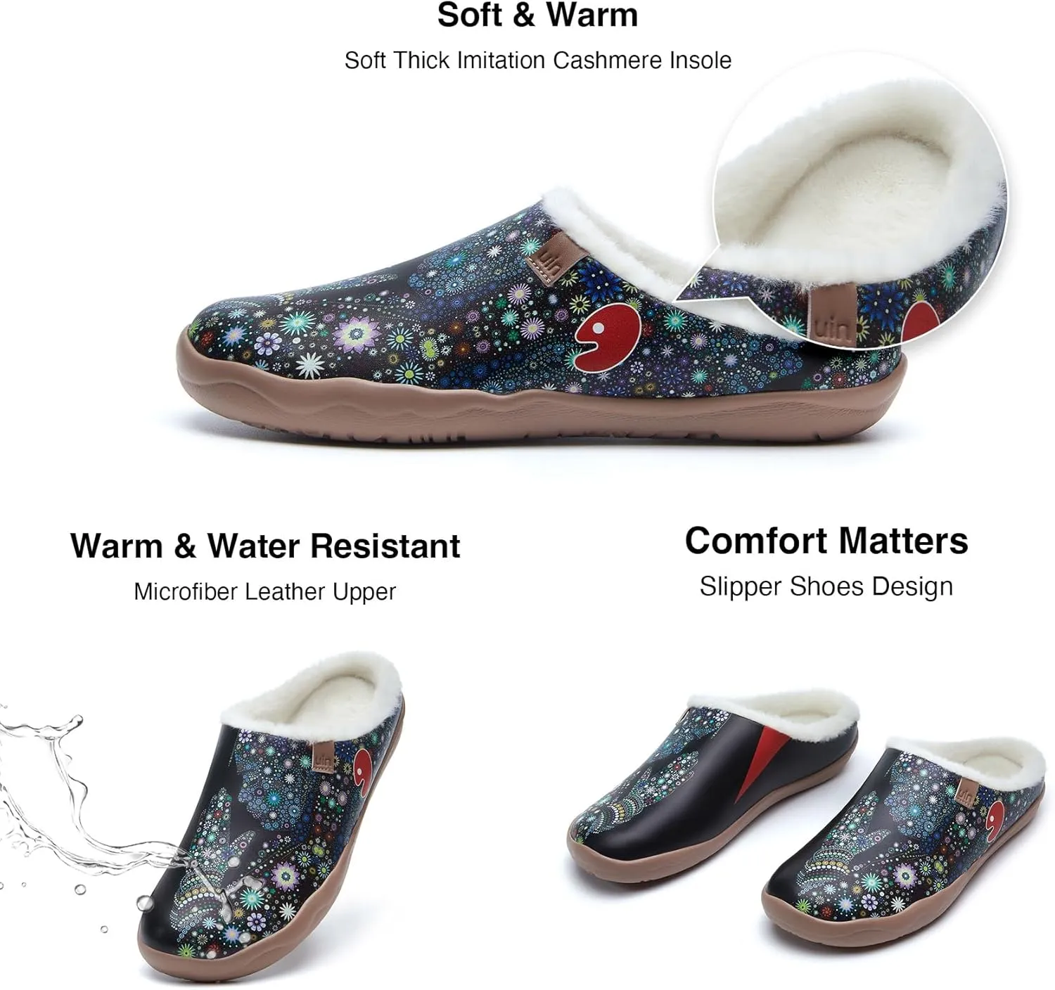UIN Women's Mules Fashion Comfort Travel Art Painted Chunky Shoes Wide Toe Casual Household Slippers Slip On Loafers