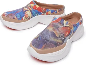 UIN Women's Mules Fashion Comfort Travel Art Painted Chunky Shoes Wide Toe Casual Household Slippers Slip On Loafers