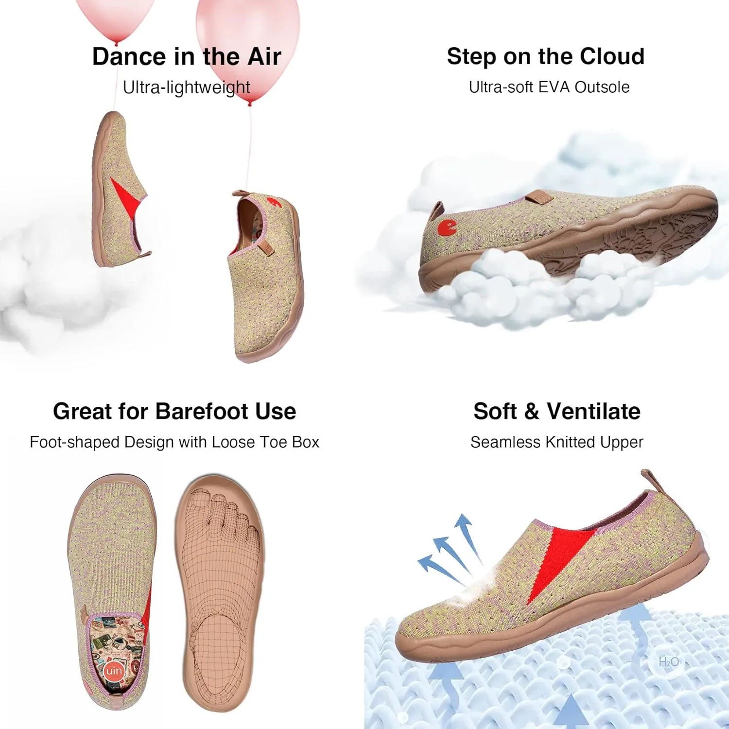 UIN Women's Slip Ons Lightweight Flats Sneakers Walking Casual Loafers Solid Color Travel Shoes