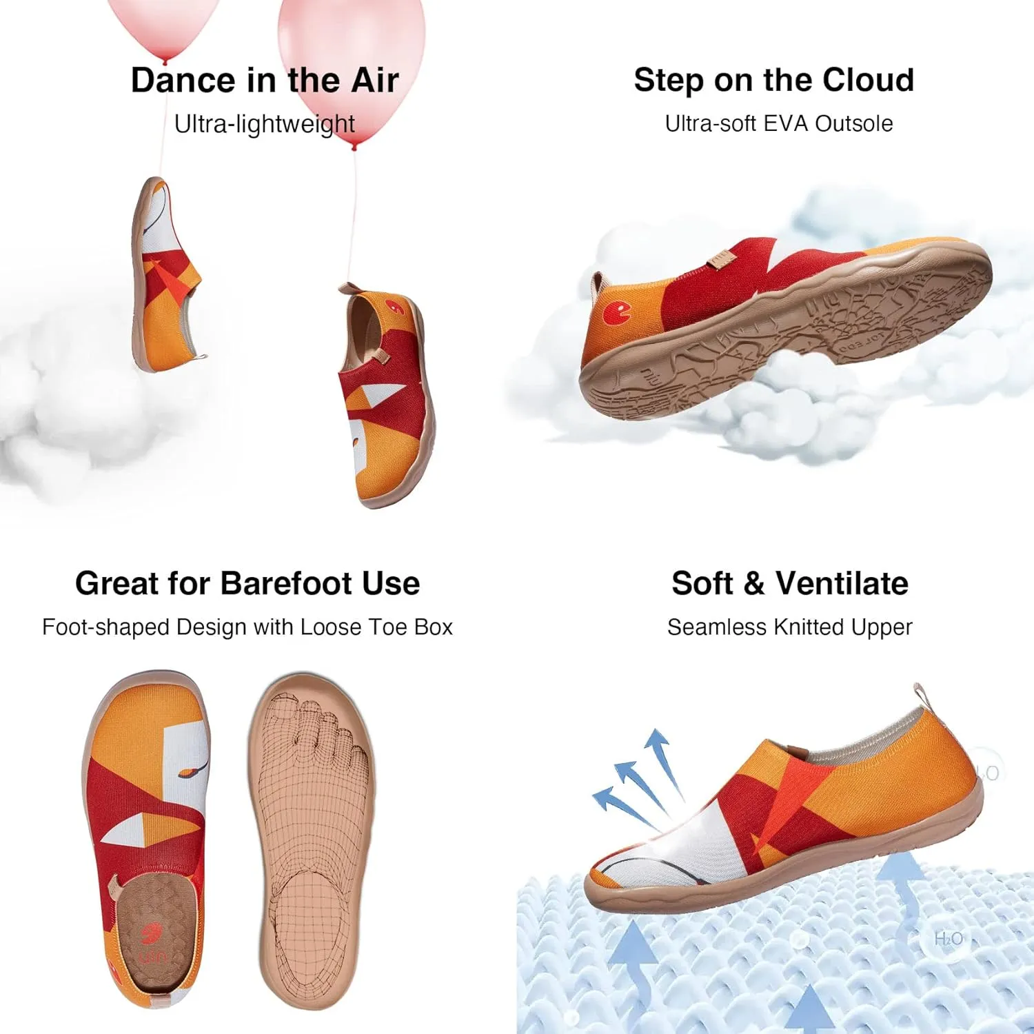 UIN Women's Slip Ons Lightweight Flats Walking Casual Loafers Travel Shoes Toledo Ⅰ Color & Geometry