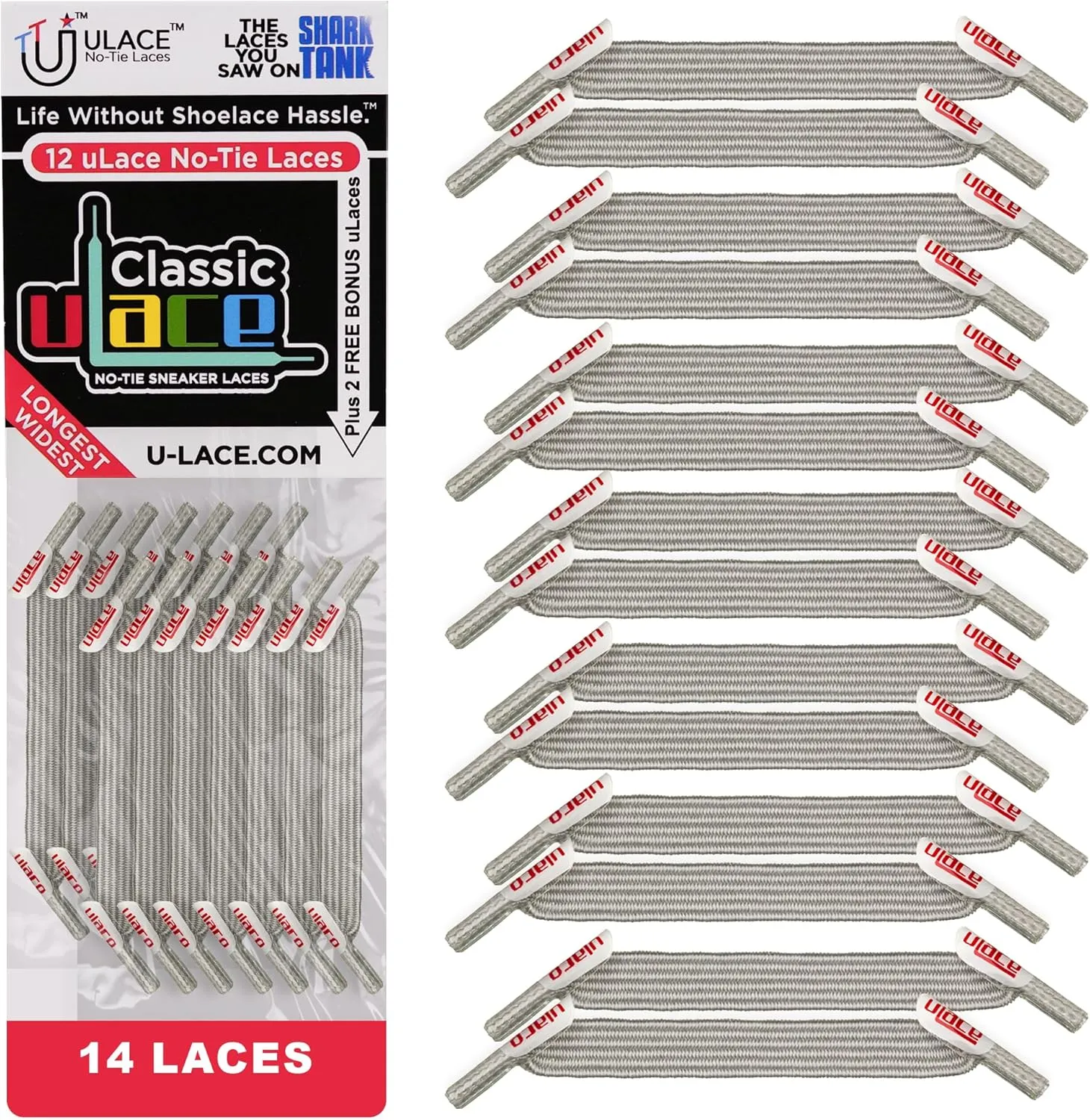 uLace Classic No-Tie Shoelaces - Elastic Shoe Laces for Sneakers | Stretchy, Elastic Laces | Easy Installation - 14 Laces