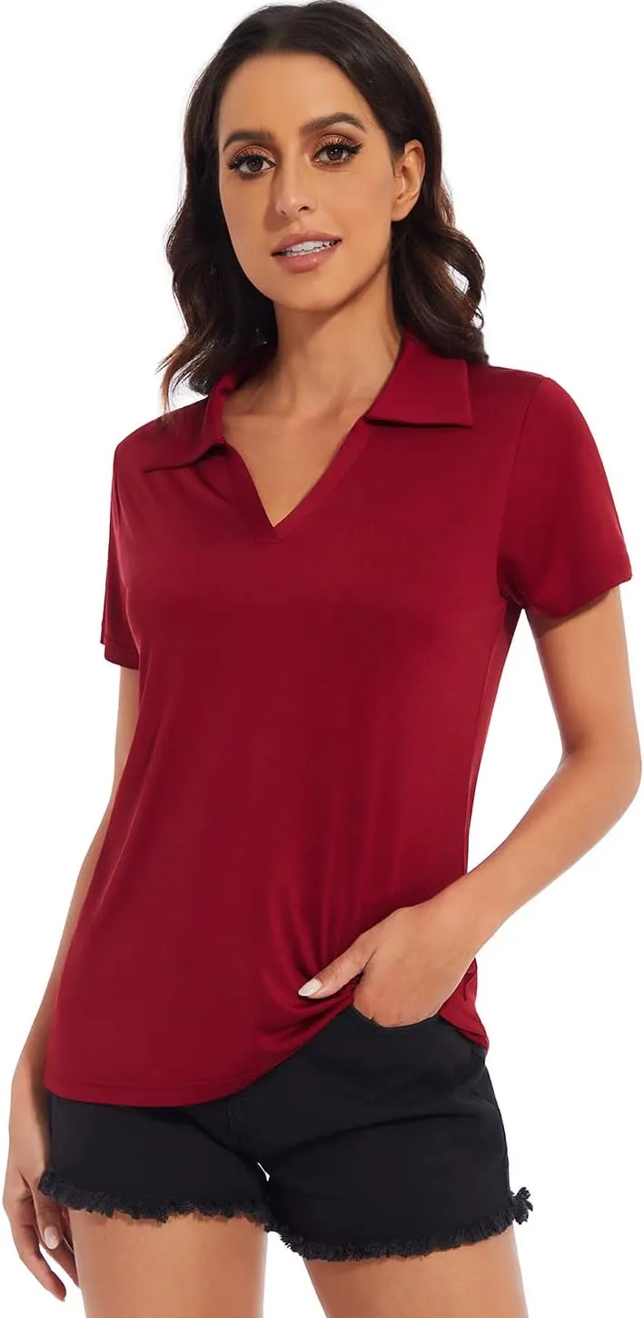 Ullnoy Women's Dry-fit Golf Polo Shirts Short Sleeve Shirts for Women V Neck Moisture Wicking Sports Tops Collar 1-3 Pack