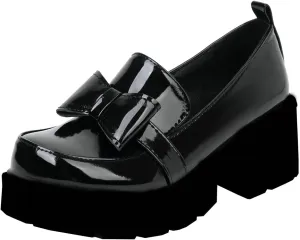 Uniquelly Womens Chunky Heel Penny Loafers Platform Pumps Bowknot Round Toe Slip On Kawaii Cute Uniform Dress Shoes