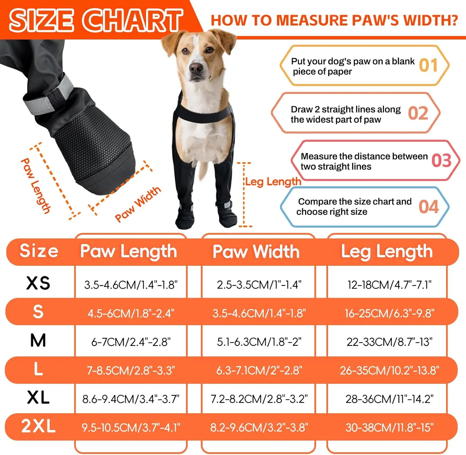 Upgraded Dog Boots with Suspenders, Waterproof Large Dog Rain Boots Rubber Sole Snow Pants, Paw Protectors Legging Shoes, Anti-Slip Reflective Snow Boot for Walk Hike Outdoor Rainy Snowy(Black ,S)