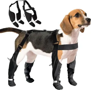 Upgraded Dog Boots with Suspenders, Waterproof Large Dog Rain Boots Rubber Sole Snow Pants, Paw Protectors Legging Shoes, Anti-Slip Reflective Snow Boot for Walk Hike Outdoor Rainy Snowy(Black ,S)