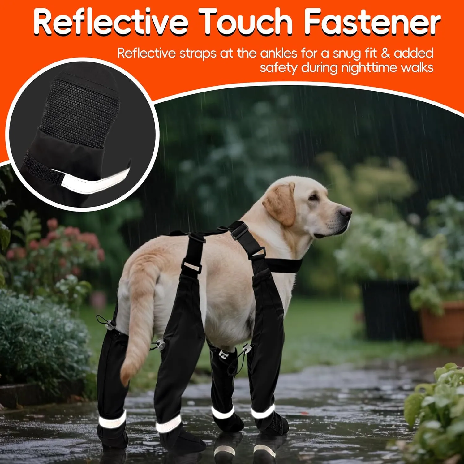 Upgraded Dog Boots with Suspenders, Waterproof Large Dog Rain Boots Rubber Sole Snow Pants, Paw Protectors Legging Shoes, Anti-Slip Reflective Snow Boot for Walk Hike Outdoor Rainy Snowy(Black ,S)